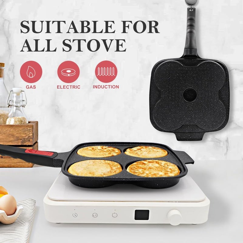 RANX INGST 10 inch Large Egg Pan with Lid, 4-Cup Pancake Pan Nonstick Omelette Skillet with Detachable Handle Induction Compatible - Black - Image 5